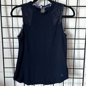 Vera Bradley Sleeveless Blouse Womens M Navy‎ Lace Shoulder Casual Coastal